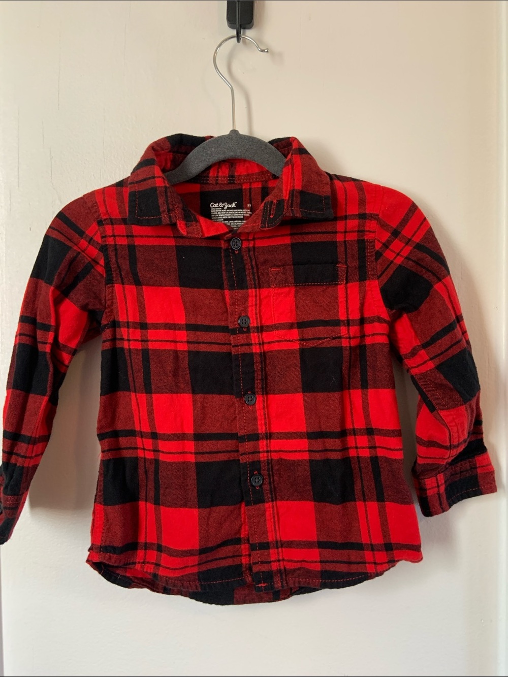 Cat & Jack Red and Black Plaid Button-Front Shirt